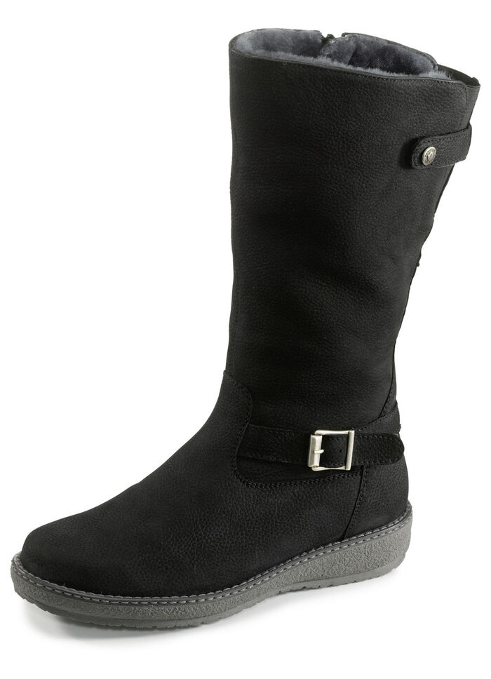 Waldl&auml;ufer, gef&uuml;tterte Damen-Stiefel, Winterschuhe, Weite H, mit Lammfell SCHWARZ