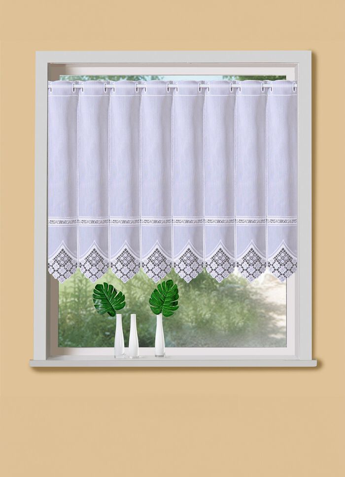 Kurzvorhang mit edler Macramé-Spitze und Stangendurchzug 