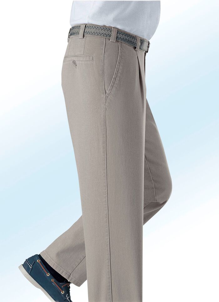 Unterbauch-Jeans mit Bundfalten in 3 Farben BEIGE