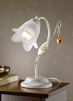 Tischlampe mit Gestell aus Eisen und Glaslampenschirm 