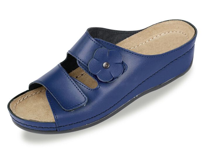 Pantolette mit Leder-Tieffussbett BLAU