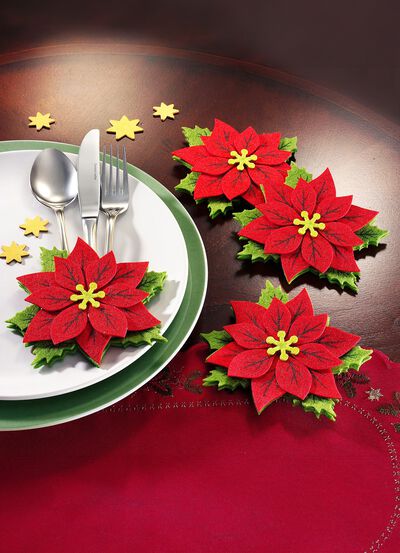 Bestecktaschen &laquo;Weihnachtsstern&raquo;, 4er-Set 