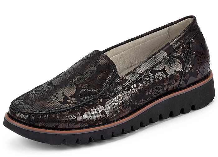 Waldl&auml;ufer Mokassin-Slipper mit zart gl&auml;nzender Pr&auml;gung SCHWARZ-BRAUN