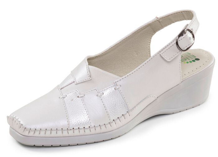 ELENA EDEN, schicke Damen-Sandalen, Weite G, mit Gummizug ECRU-SILBER