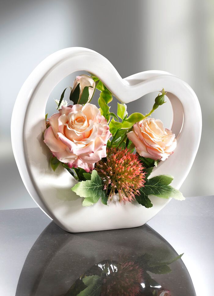 Rosen-Gesteck in Herz-Keramikschale 