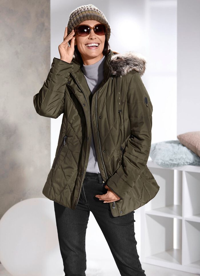 Jacke mit abnehmbarer Kunstpelz-Besatz LODENGR&Uuml;N