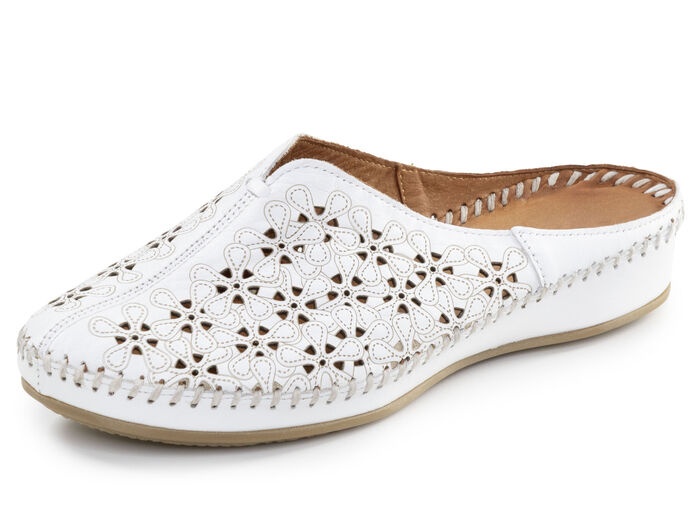 ELENA EDEN, sommerliche Damen-Clogs, Weite G, aus Leder WEISS