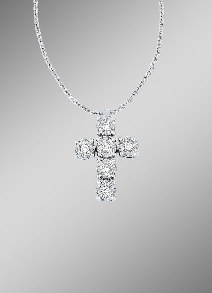 Edler Kreuz-Anhänger mit Ankerkette und Brillanten 