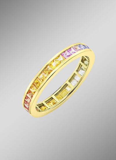 Hochwertiger Memoirering mit echten Safiren in Multicolor 