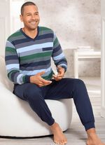 Zweierpack Schlafanz&uuml;ge mit V-Ausschnitt und aufgesetzter Brusttasche in Ringeldessin 