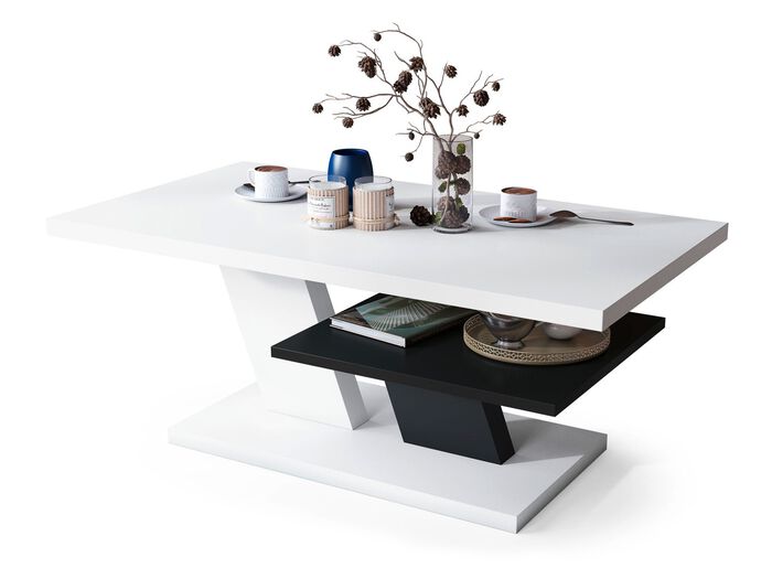 Couchtisch mit pflegeleichter Melaminharzbeschichtung WEISS-SCHWARZ