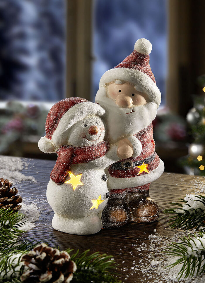 Beleuchteter Weihnachts- und Schneemann aus Keramik 