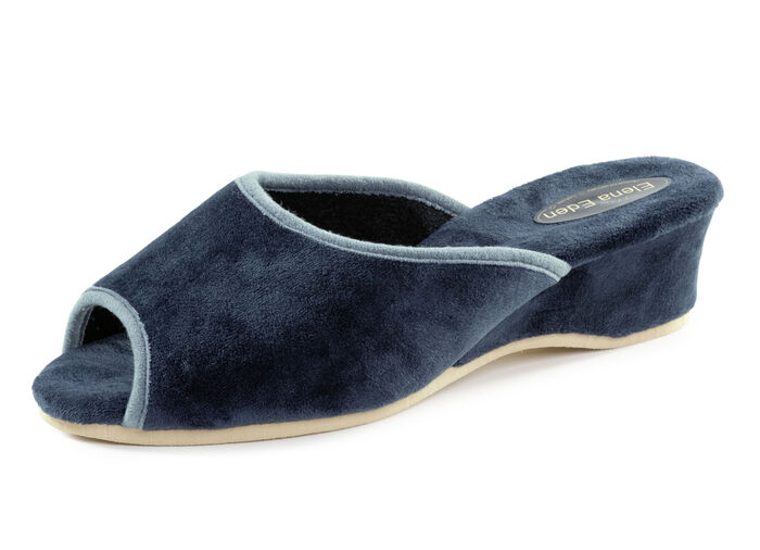 ELENA EDEN Samt-Pantolette mit Kontrast-Einfassung BLAU