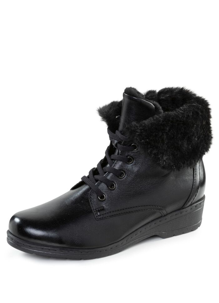ELENA EDEN Schn&uuml;r-Stiefelette mit umschlagbarem Lammfellkragen SCHWARZ