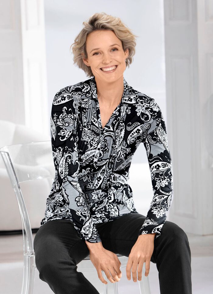 Poloshirt mit Biesenverarbeitung in 2 Farben SCHWARZ-WEISS