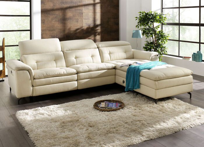 Polsterecke mit verstellbarer Kopfstütze und Ottomane BEIGE