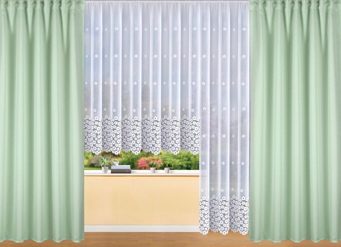 Halbtransparenter Blumenfensterstore mit Bl&uuml;mchen-Motiv 