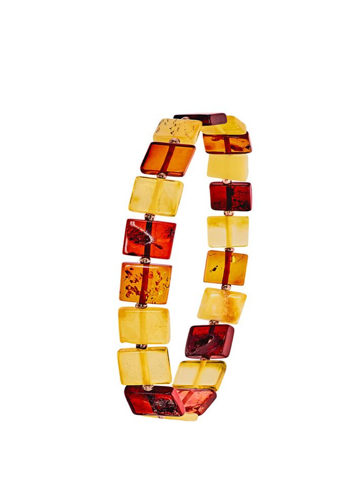 Tolles Armband mit echten bunten Bernstein-Quadraten 