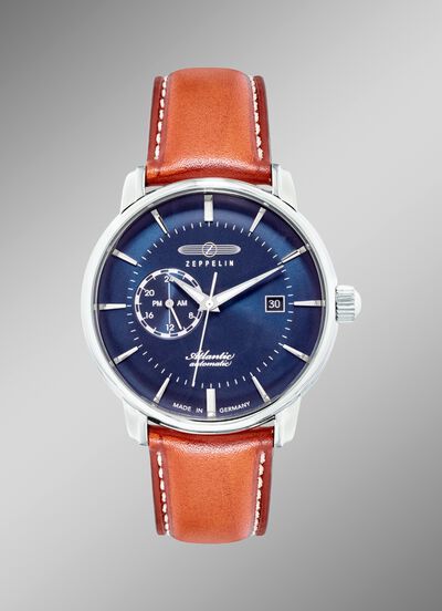 Zeppelin-Automatik-Herrenuhr mit Edelstahlgeh&auml;use und Lederband 