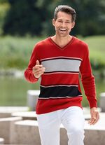 Moderner V-Pullover ROT-GRAU-SCHWARZ
