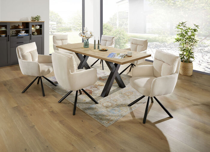 2er-Set Armlehnenstühle in XXL-Sitzbreite CREME