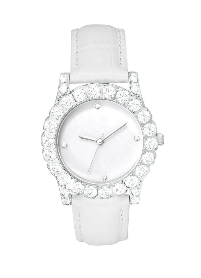 Damenuhr mit Perlmutt-Einlage als Zifferblatt 