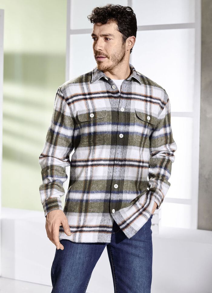 Kariertes Overshirt KHAKI-WOLLWEISS KARIERT