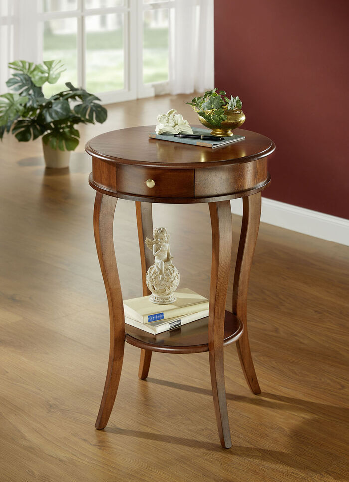 Beistelltisch mit Schublade und zus&auml;tzlicher Ablage NUSSBAUM