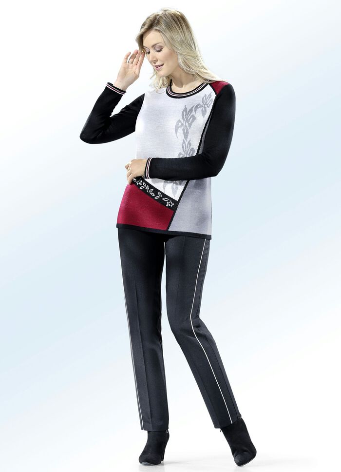 Hose mit kontrasfarbener Zierpaspel SCHWARZ-HELLGR.