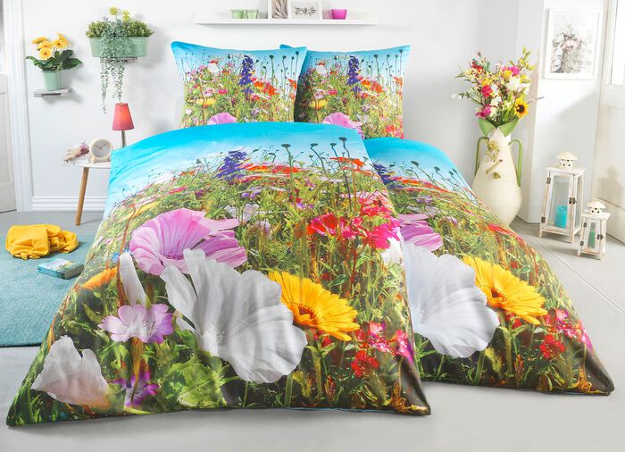 Satin Bettw&auml;sche-Garnitur mit Reissverschluss 