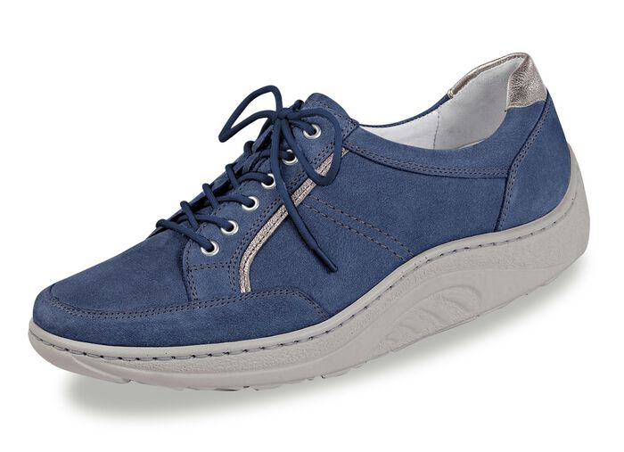Waldläufer Schnürschuh mit edlen Metallicleder-Einsätzen JEANSBLAU
