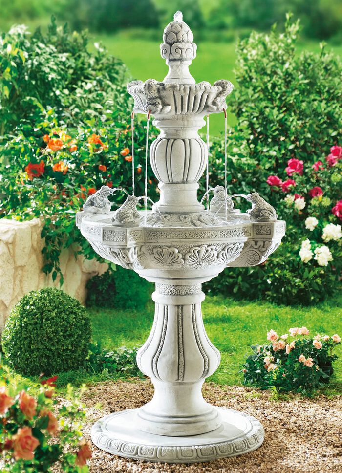 Aussenbrunnen aus echtem Steinguss STEINGRAU