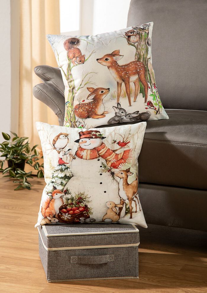 Kissenbezug mit bezaubernden Winterszenen SCHNEEMANN IM WALD