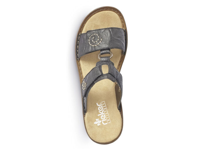 Rieker, modische Damen-Pantoletten, Weite H, mit Klettverschluss SCHWARZ