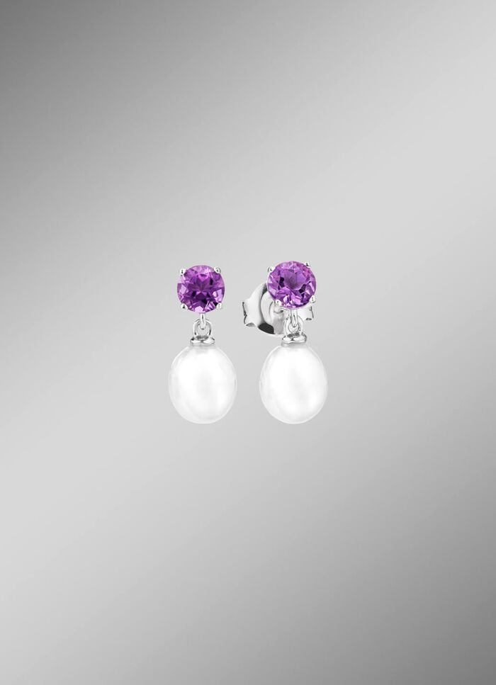 Ohrstecker mit S&uuml;sswasser-Zuchtperle und Amethyst 