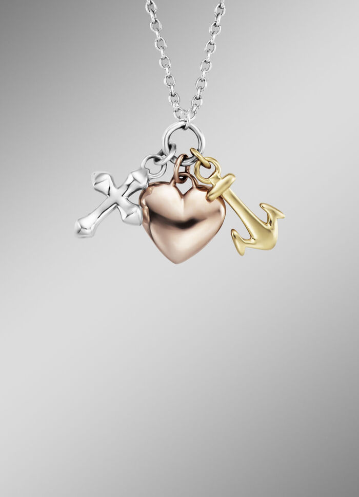 Anhänger Glaube, Liebe & Hoffnung in Tricolor mit Kette 