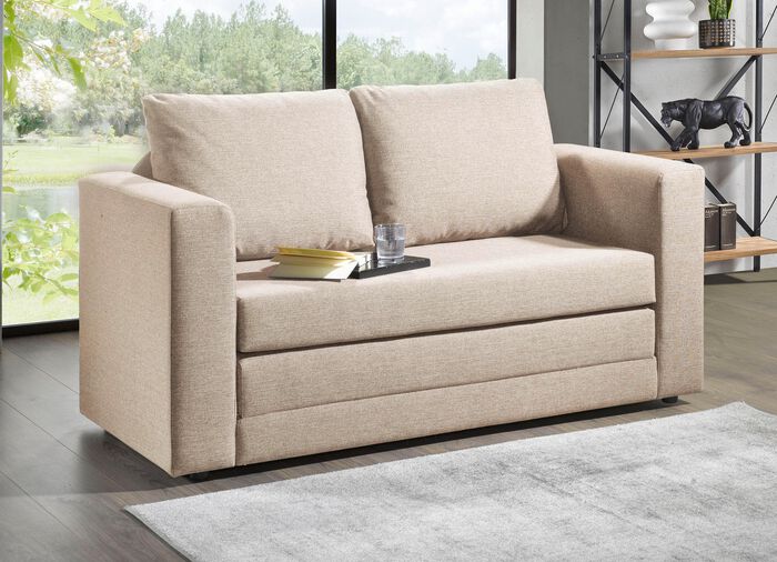 Schlafsofa mit 2 grossen, weichen R&uuml;ckenkissen BEIGE