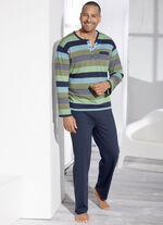 Pyjama mit Knopfleiste, garngef&auml;rbtem Ringeldessin / nachhaltiger Baumwollanbau 