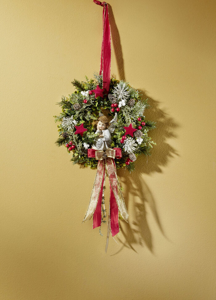 Wandkranz mit Engel aus Polyresin 