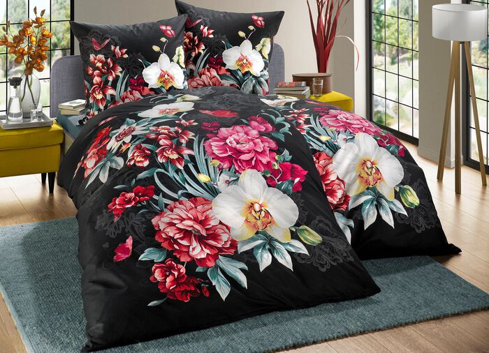 Kaeppel-Bettw&auml;sche-Garnitur mit Reissverschluss SCHWARZ