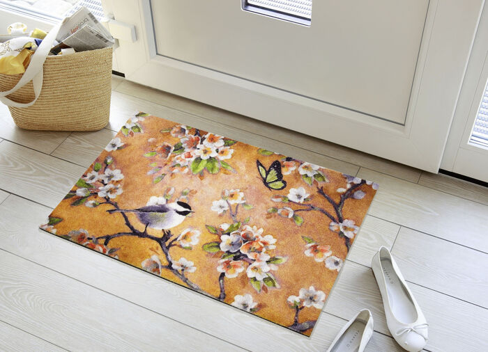 Fussmatte Vogel auf Zweig mit rutschhemmender Rückseite 