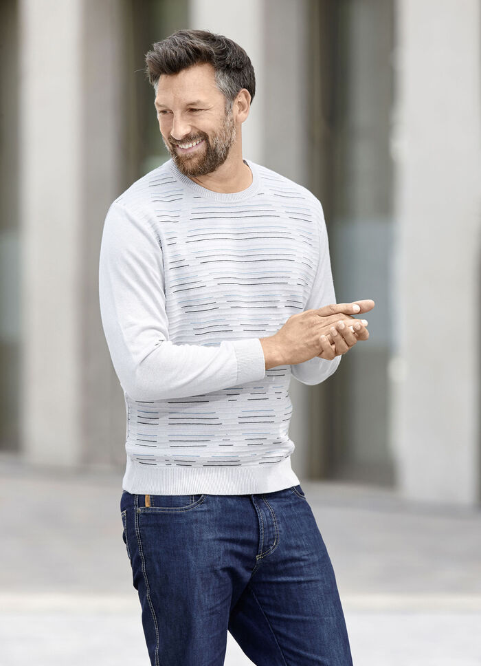 Rundhalspullover mit Strukturdessin in 3 Farben KIESEL MELIERT