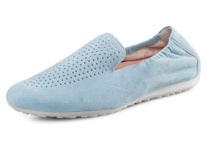 ELENA EDEN Slipper aus weichem Veloursleder mit luftiger Perforation HELLBLAU