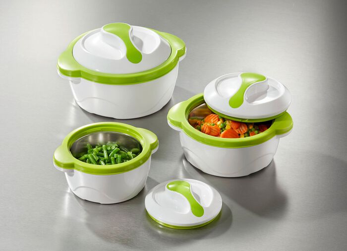 Thermosch&uuml;sseln von Cucinova zum Warm- oder K&uuml;hlhalten WEISS-GR&Uuml;N