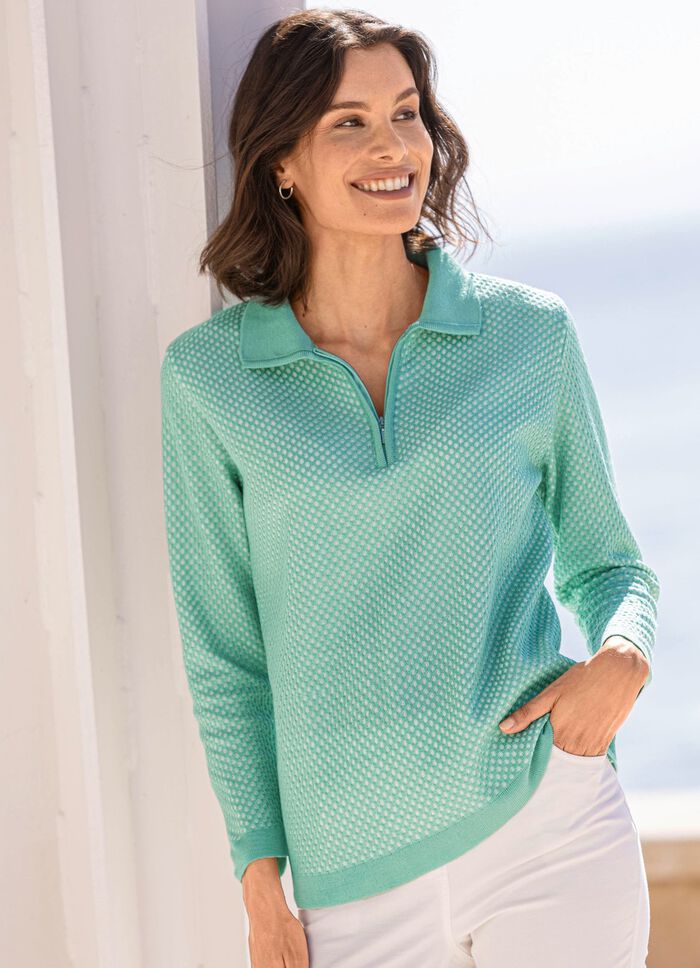 Pullover mit dezentem Glanz MINT-ECRU