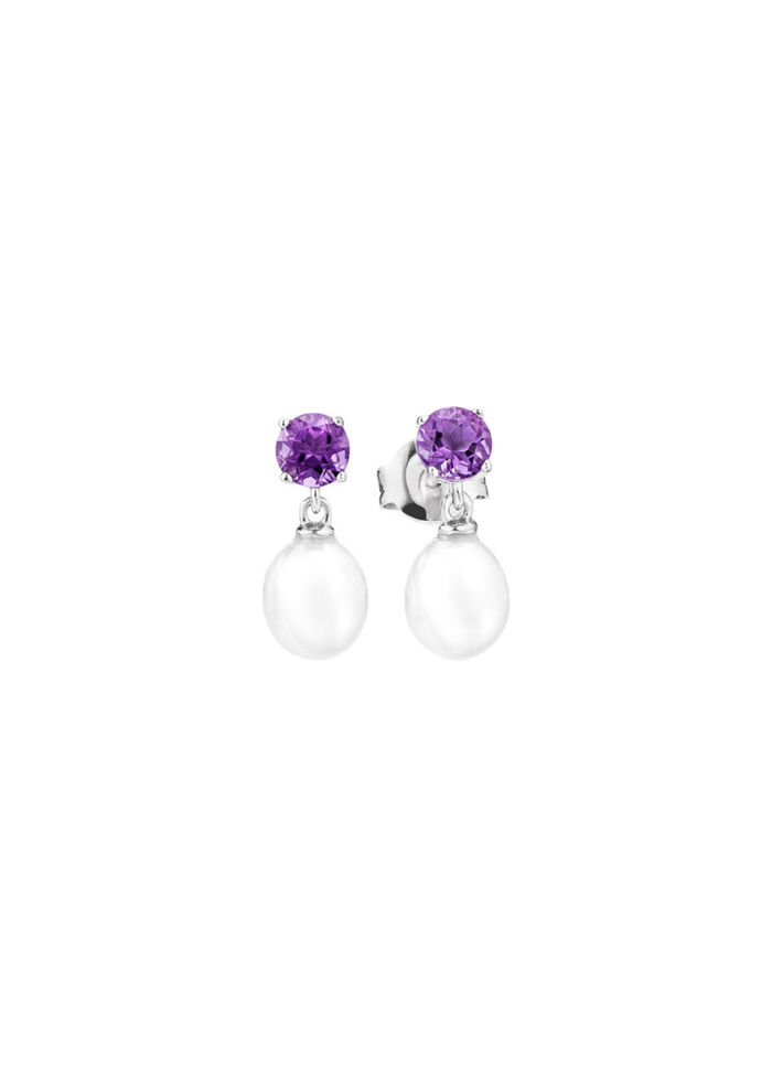 Ohrstecker mit Süsswasser-Zuchtperle und Amethyst 