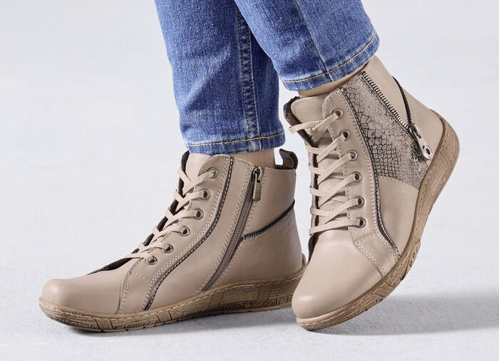 Andrea Conti Schnür-Bootie mit reptilgeprägtem Einsatz und Zier-Reissverschluss TAUPE