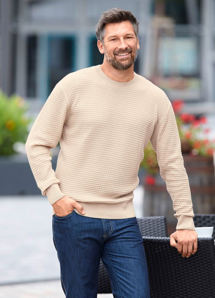 Rundhalspullover mit Strukturdessin in 3 Farben 