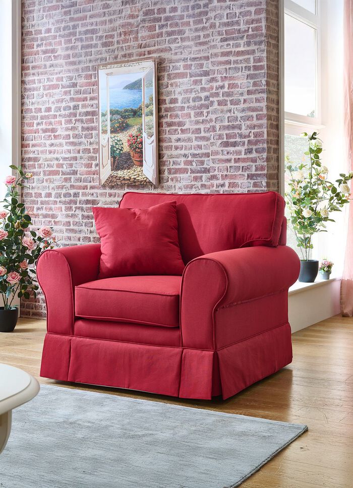 Frei im Raum aufstellbare Polsterm&ouml;bel mit Dekokissen ROT