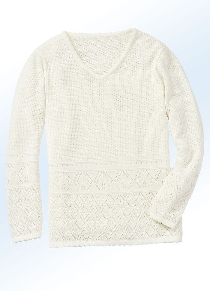 Pullover mit Ajourmustermix ECRU